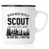 Never mess with a scout - we know places NO ONE WILL FIND YOU scoutmugg i emalj emalj med eget tryck scouterna present som gilla