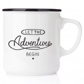 äventyrsmugg äventyrare emaljmugg happy mug present till en bergsklättrare let the adventure begin