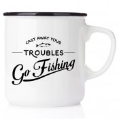 fiskemugg enaljmugg Cast away your troubles - Go Fishing enamel fishing mug mugg emaljmugg