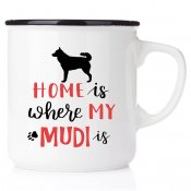 enamel mug emaljmugg hundmugg Home is where my mudi is emaljmugg