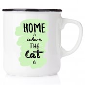 Home is where the cat is emaljmugg med katt enamelmug emalj kaffekopp present till kattälskare