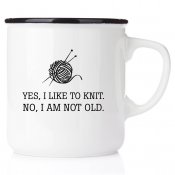 Yes I like to knit, no I am not old knit happens funny mug enamel mug emaljmugg garn sticka handarbete present till någon som äl