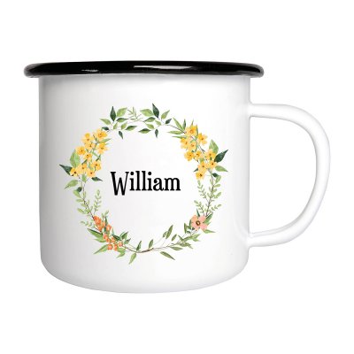 Emaljmugg med gula blomster