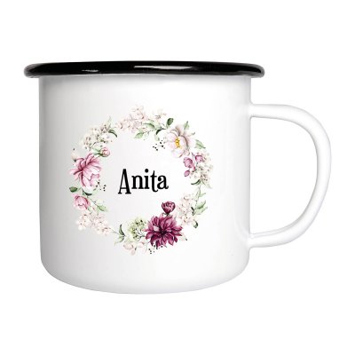 Emaljmugg - Dahlia med kompisar, eget namn