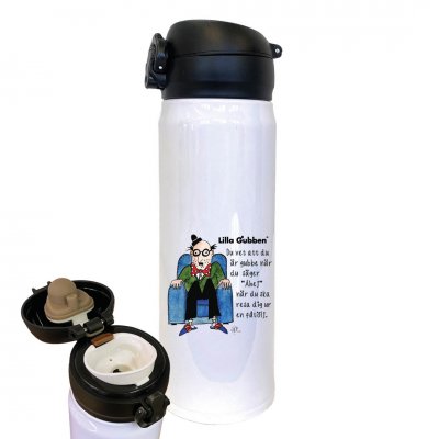 Lilla gubben - Du vet att du är gubbe när du  säger Åhej när du ska resa dig ur en fåtölj termosmugg kaffemugg