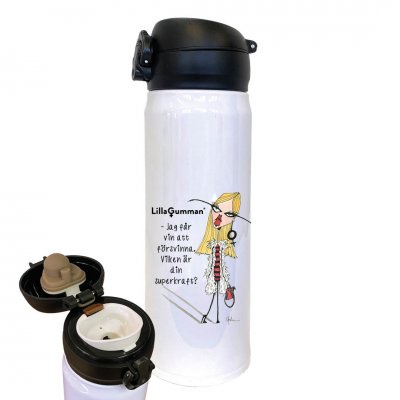 Lilla gumman - Jag får vin att försvinna. Vilken är din superkraft? anki fahlstad mugg present till kvinna termosmugg